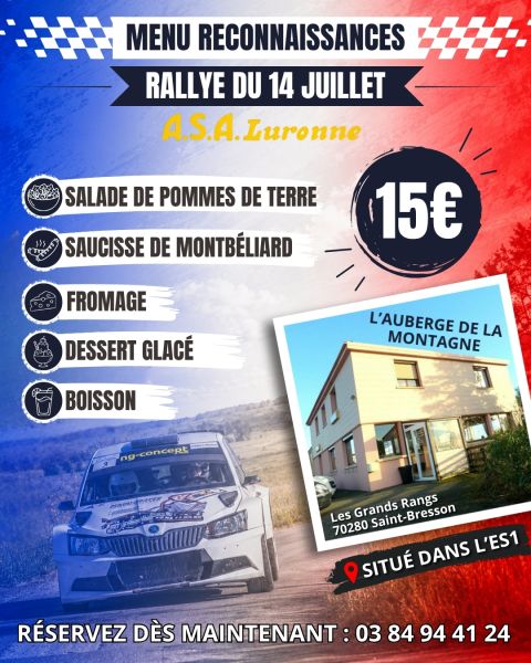 Menu reconnaissances rallye du 14 juillet 2026